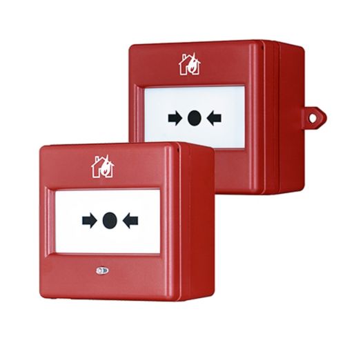 Red manual call points for fire alarm activation