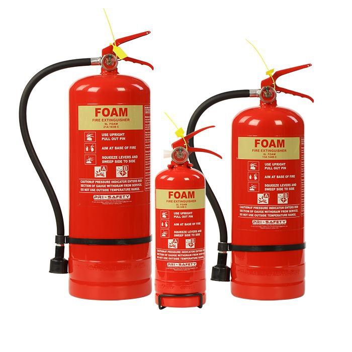 Foam fire extinguishers in various capacities