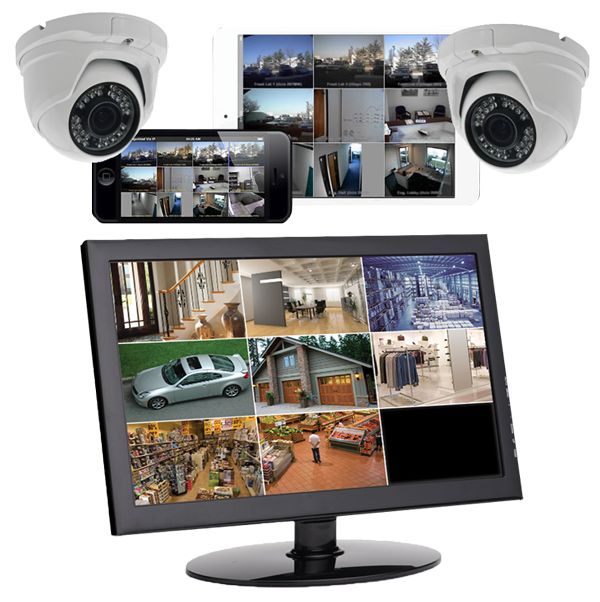 Professional CCTV surveillance kit with cameras, DVR, storage and power supply