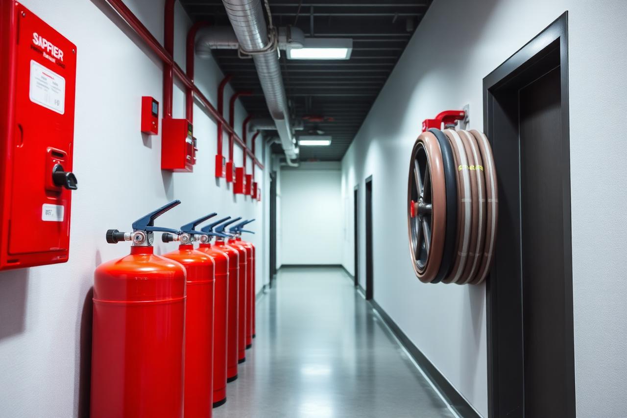 Fire extinguisher being inspected by a technician