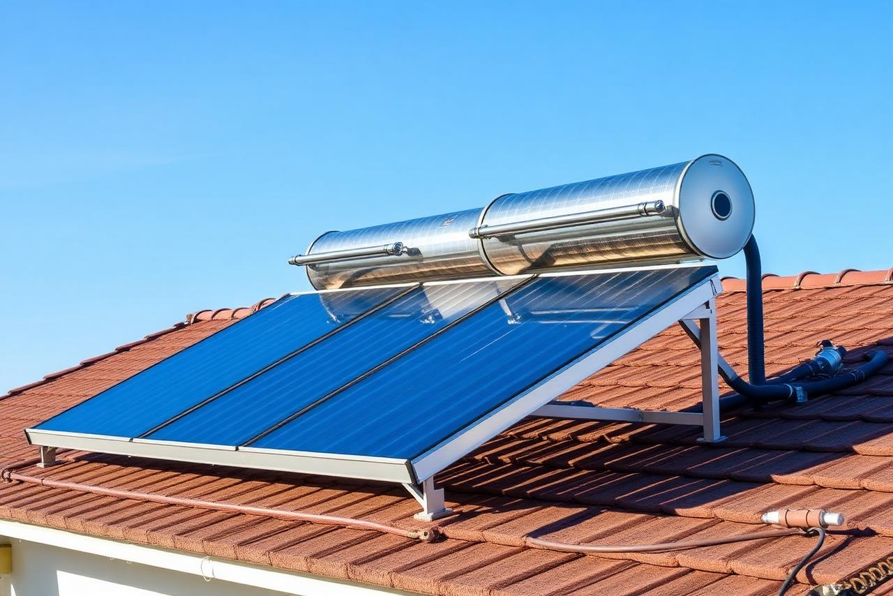 Solar water heating system on a roof